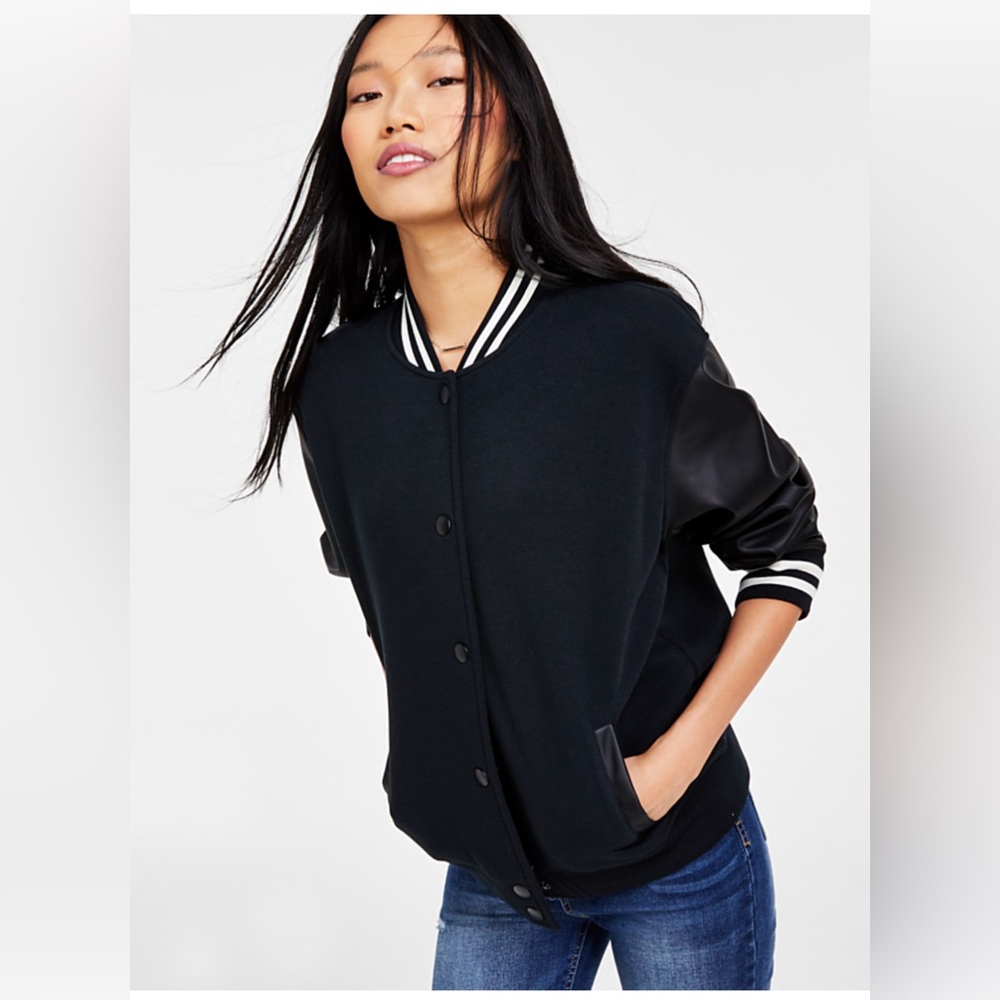 NWT Hippie Rose Juniors' Faux-Leather-Trim Bomber Jacket
